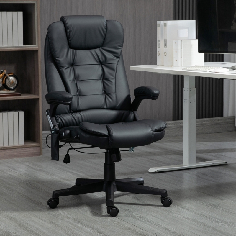 Silla de oficina con masaje negra 54 cm cuero sintético