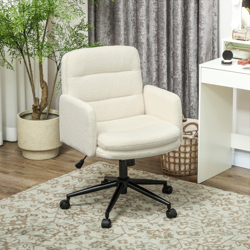 Silla de oficina ajustable crema poliéster con ruedas silenciosas