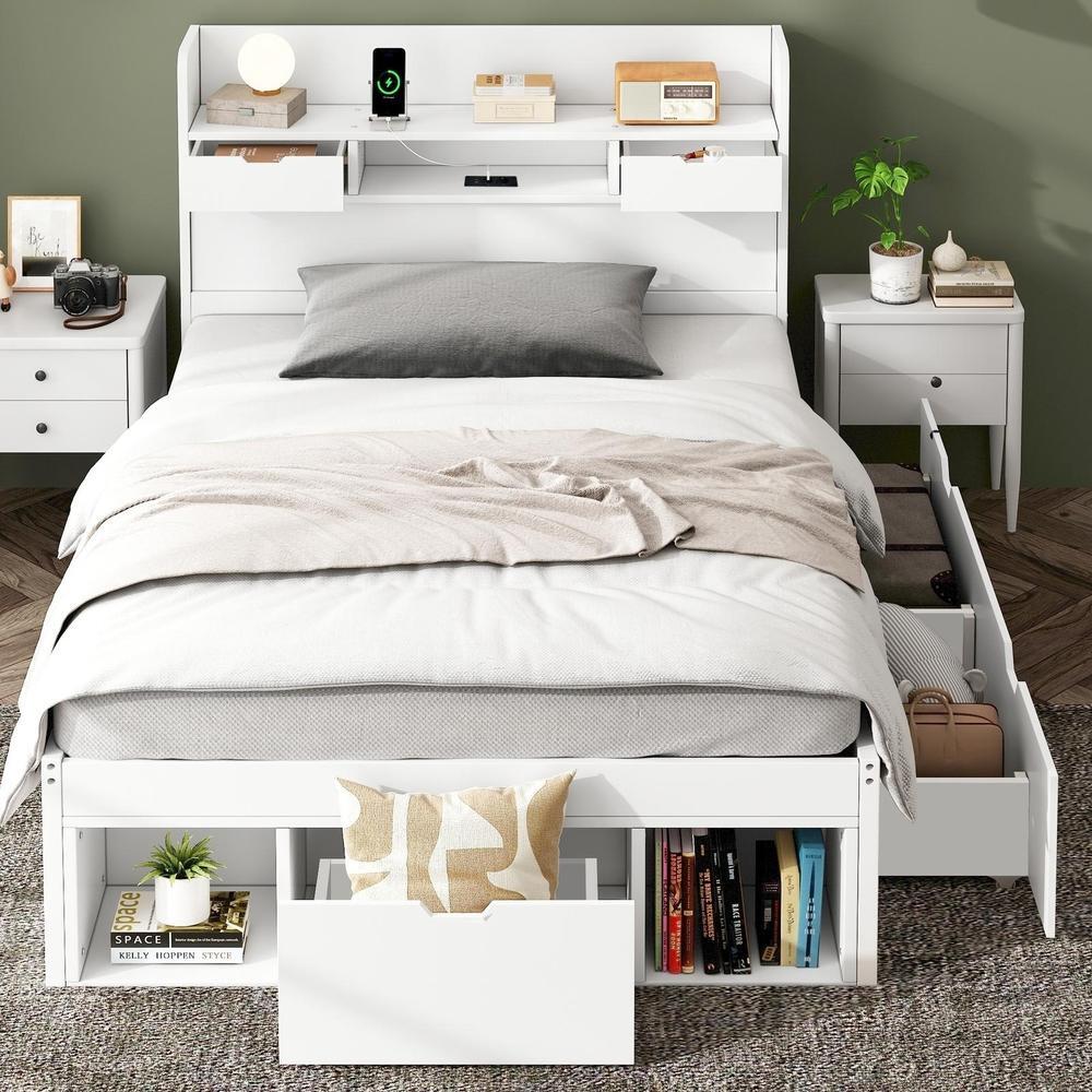 Cama infantil 90x200cm con usb, cajones, armario y almacenaje blanca