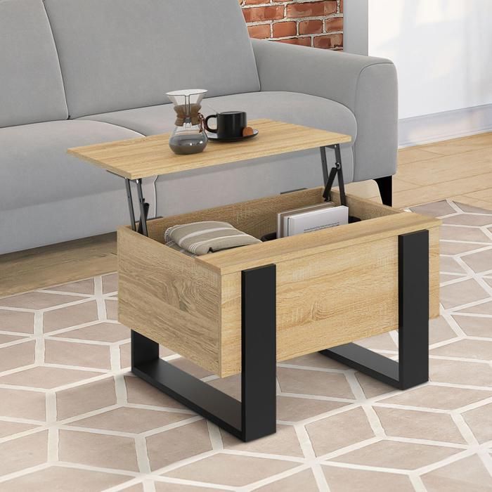 Mesa de centro elevable - madera y negro - 60 cm