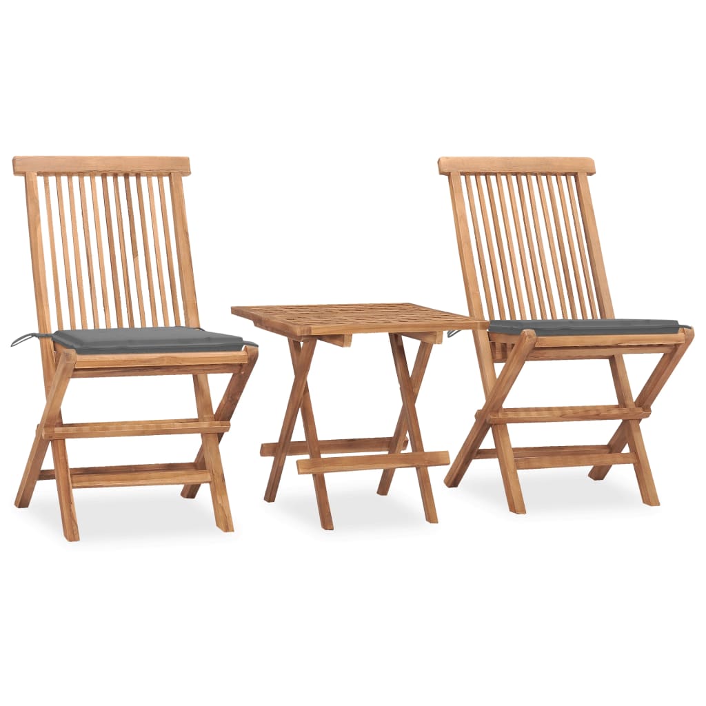 vidaXL set comedor de jardín plegable 3 piezas madera de teca cojines