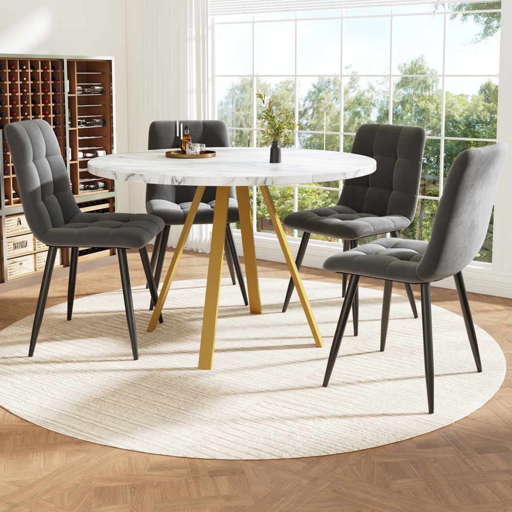 Conjunto de mesa y sillas mdf dorado 5 piezas 4 sillas tapizadas