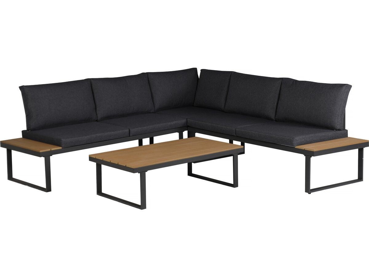 Conjunto de jardín con sofá esquinero con acabado imitación madera <<fiora>