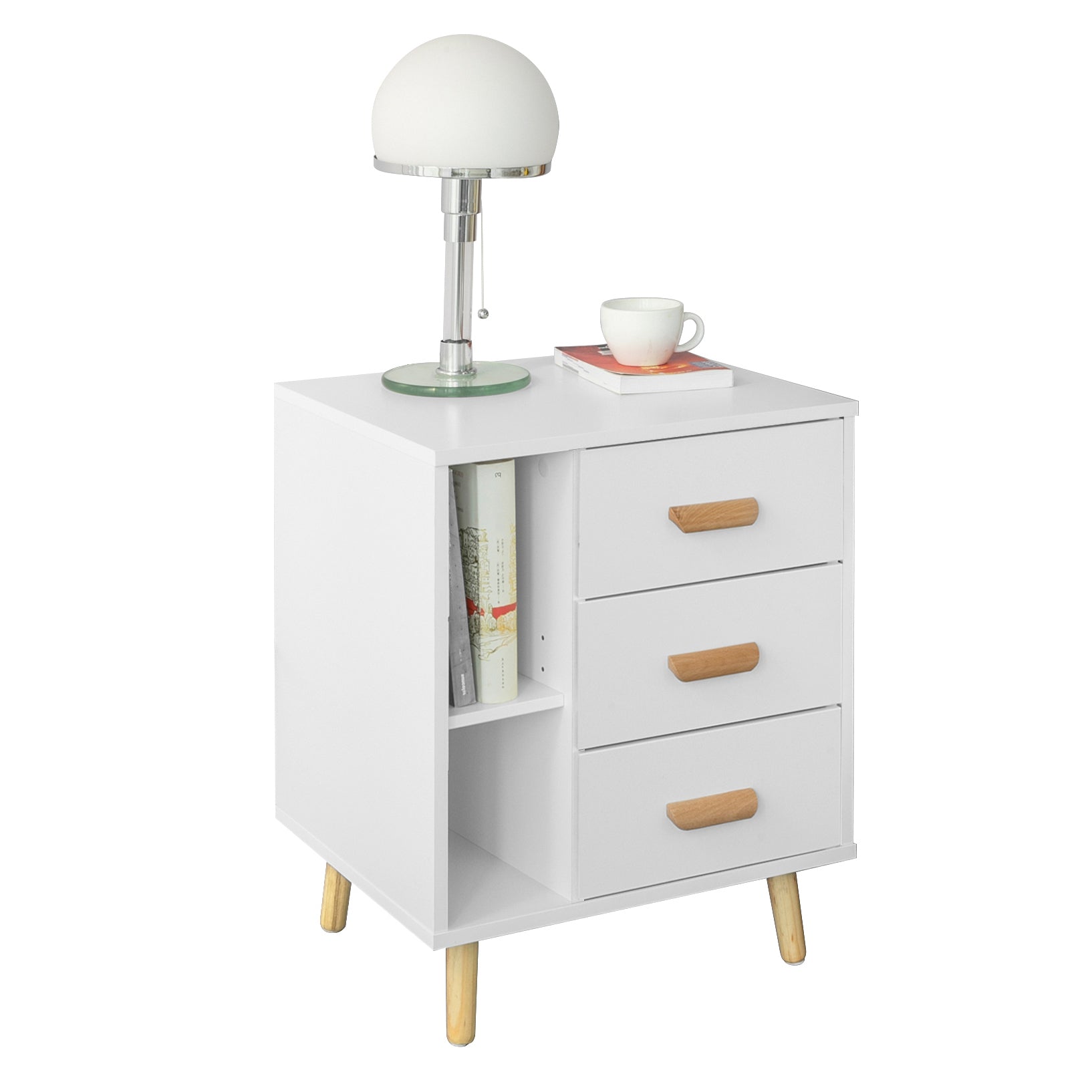 Sobuy mesita de noche moderna 3 cajones en blanco