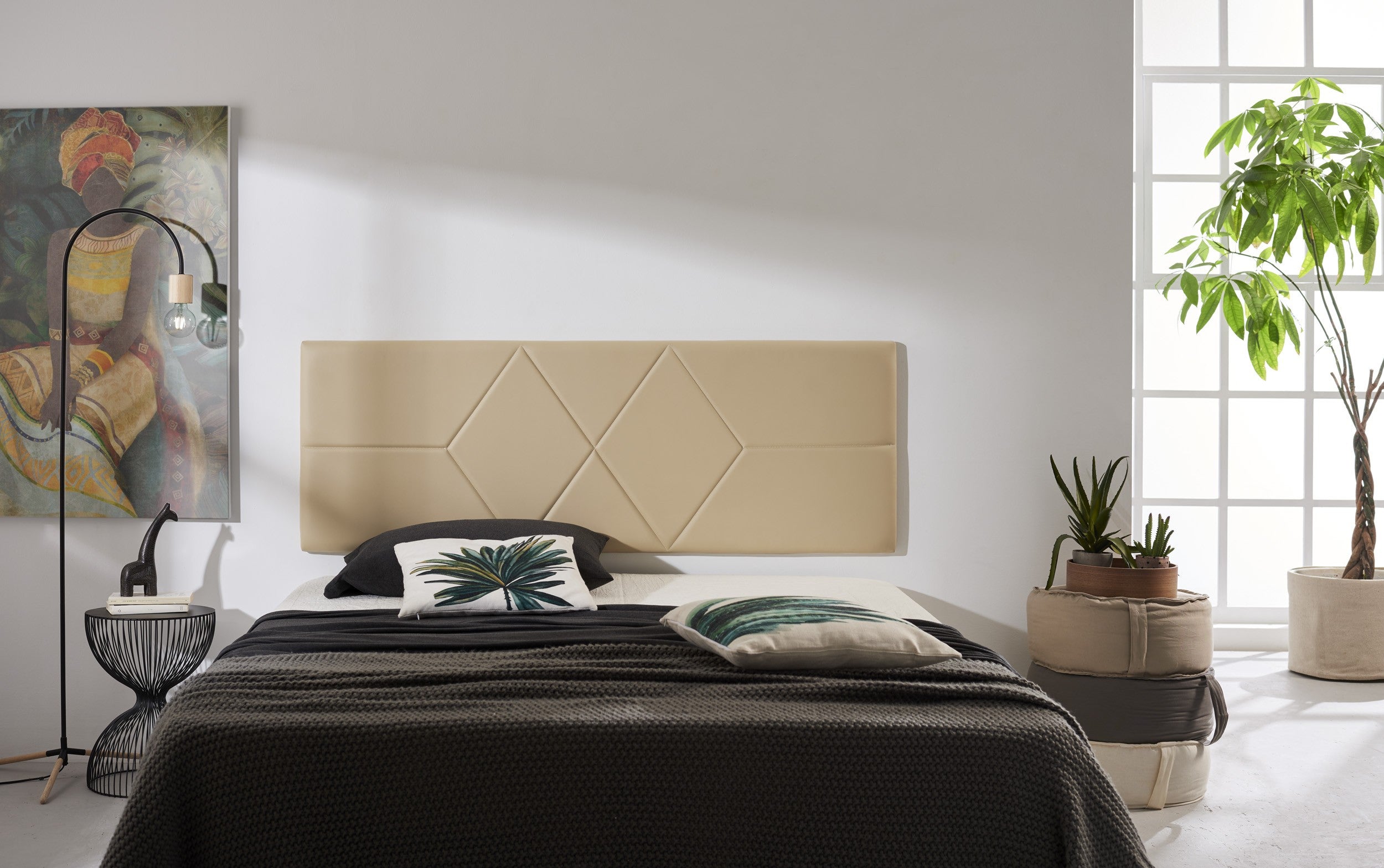 Cabecero 160 dos rombos polipiel 162x57x5cm camel