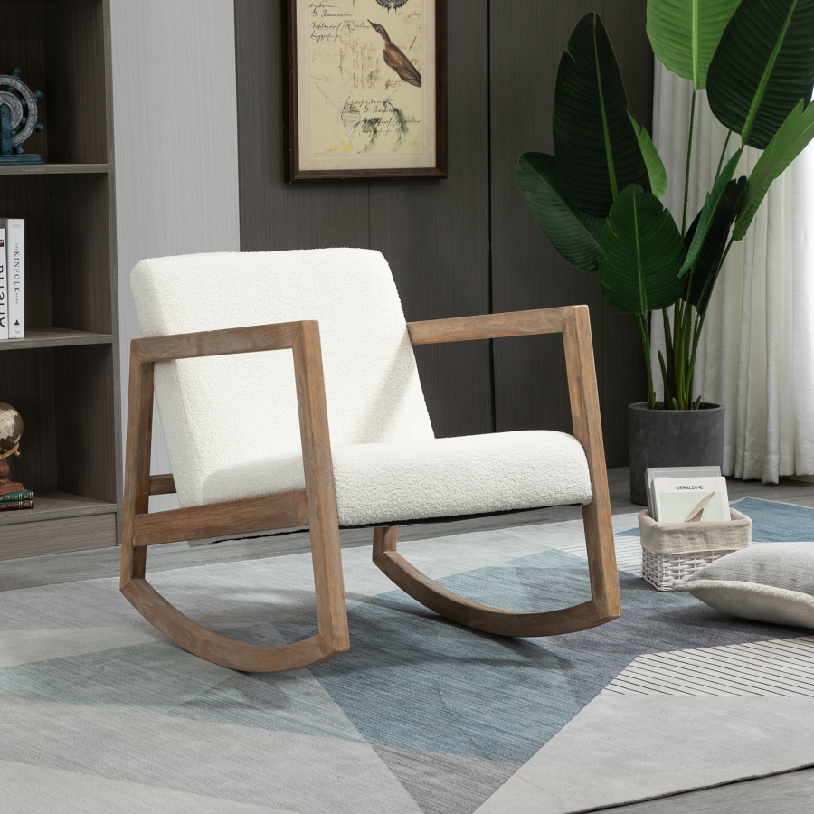 Sillón mecedor poliéster blanco crema salón dorm oficina 60x81x71