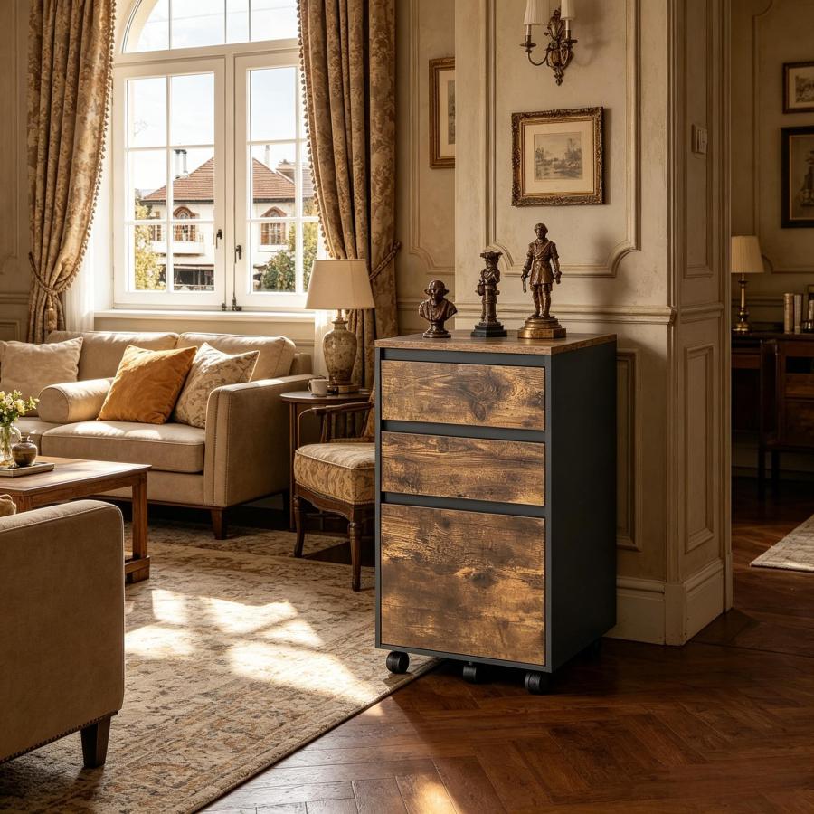Archivador rodante con cajones negro roble oscuro 70x40x40cm