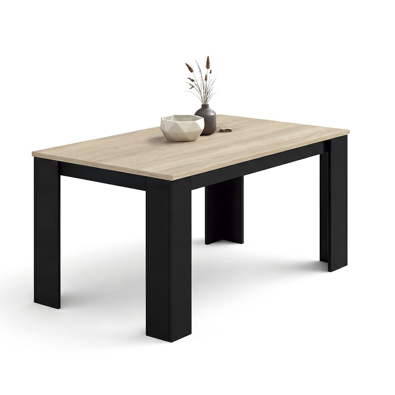 Mesa de comedor fija 140x80 cm naya negro - roble canadian