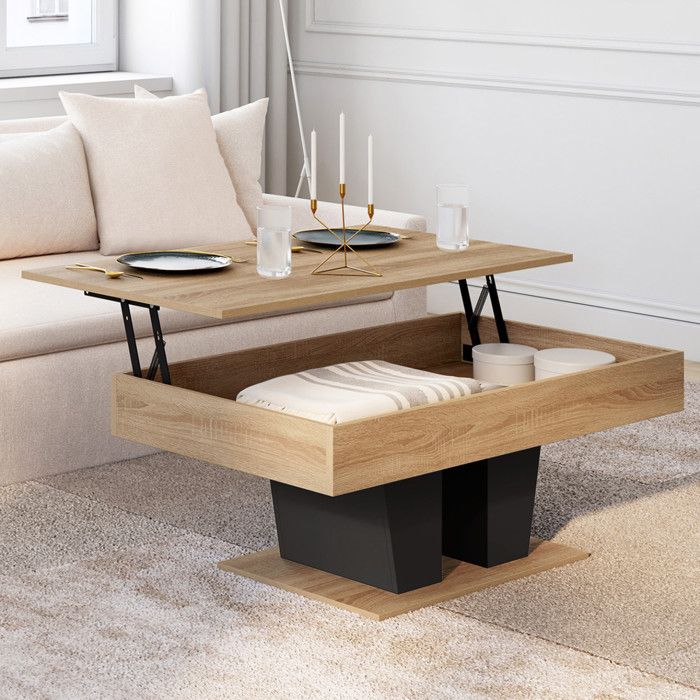 Mesa de centro elevable - madera negro - 100 cm