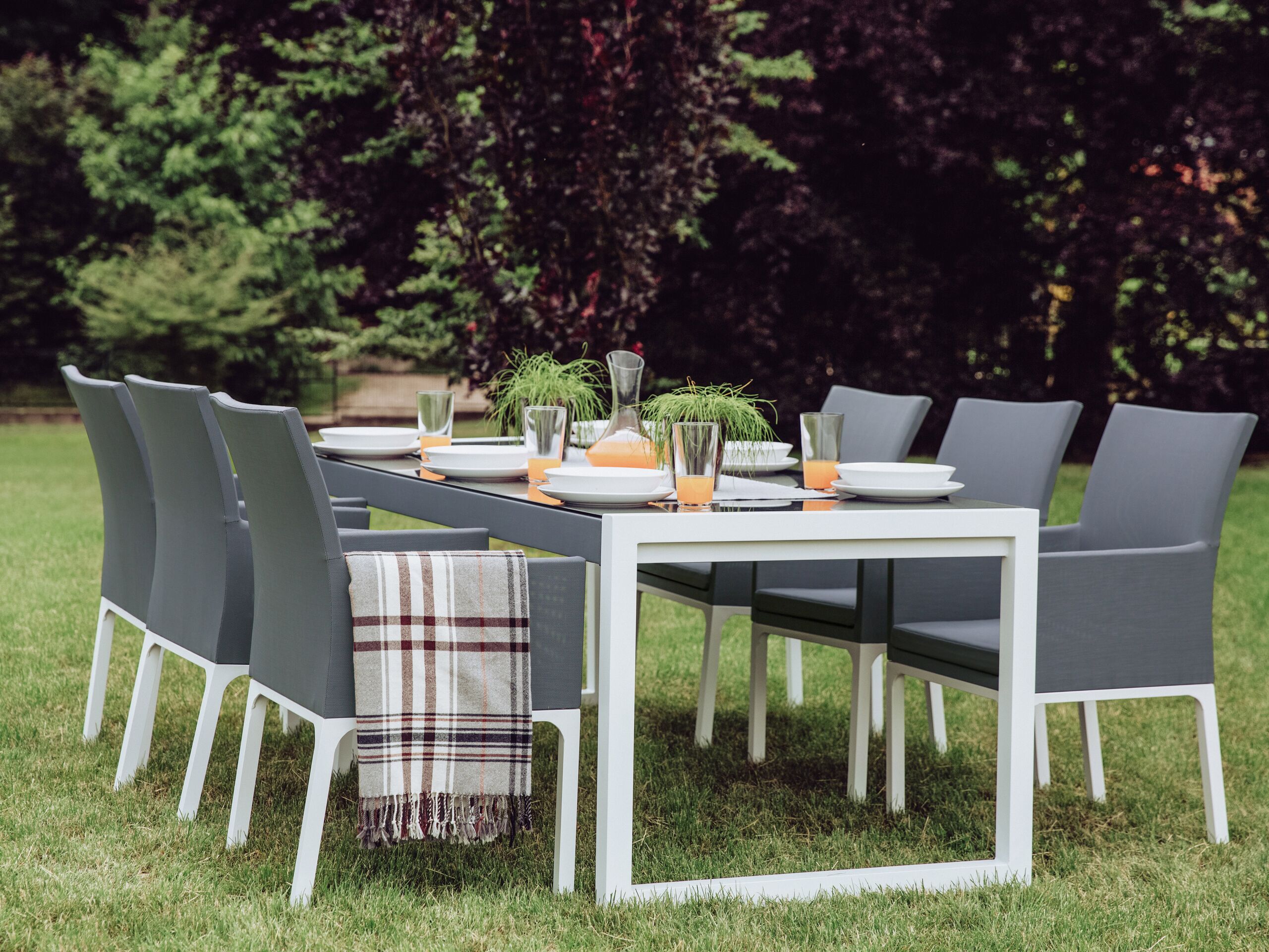 Conjunto de comedor exterior 6 plazas bacoli con cojines metal gris