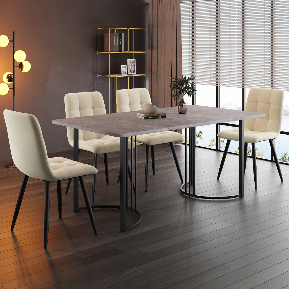 Conjunto de mesa y sillas mdf gris 4 sillas tapizadas cocina comedor