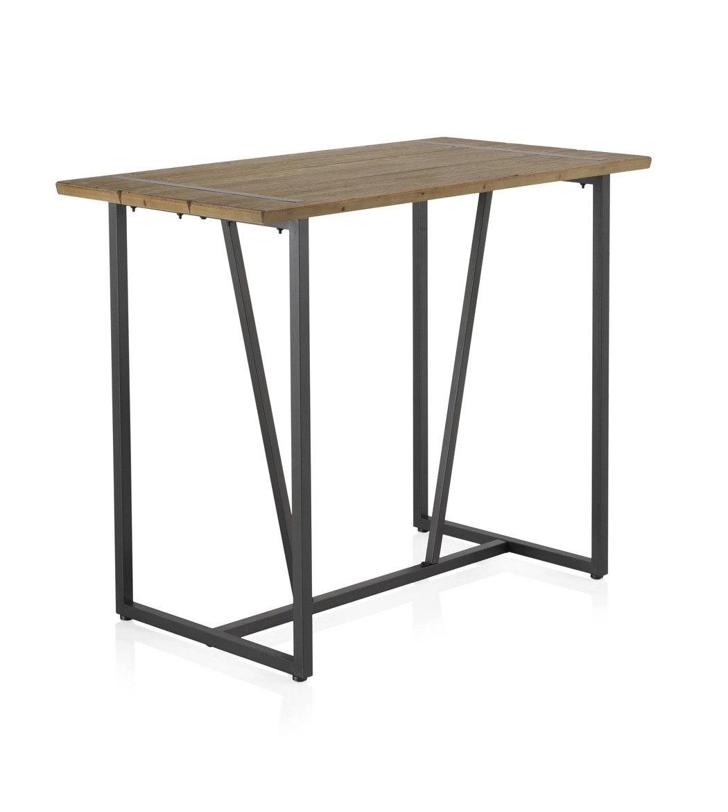 Mesa de bar de metal con tapa de madera, 130x70x105cm