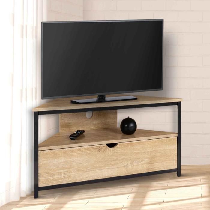Mueble de tv esquinero industrial de madera y metal - 100 cm