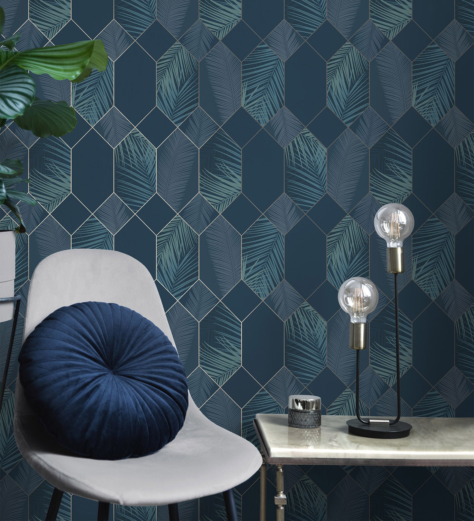 Papel pintado gaulan lavable geométrico panel hexagonal con hojas 5.23m²
