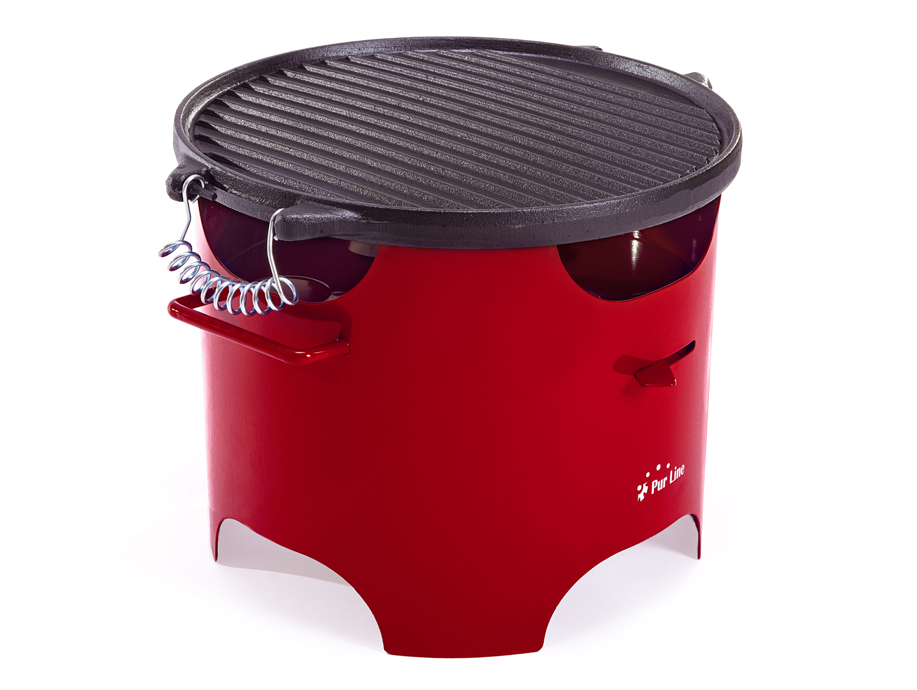 Barbacoa de etanol 0.5l en acero rojo y plancha redonda de hierro