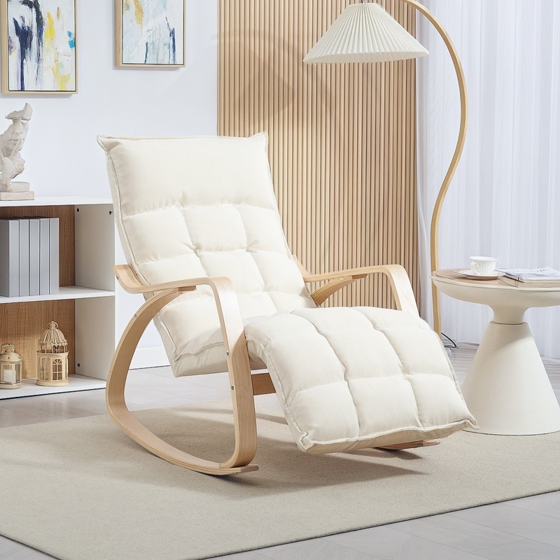Sillón mecedor de poliéster blanco crema con reposapiés y 120 kg