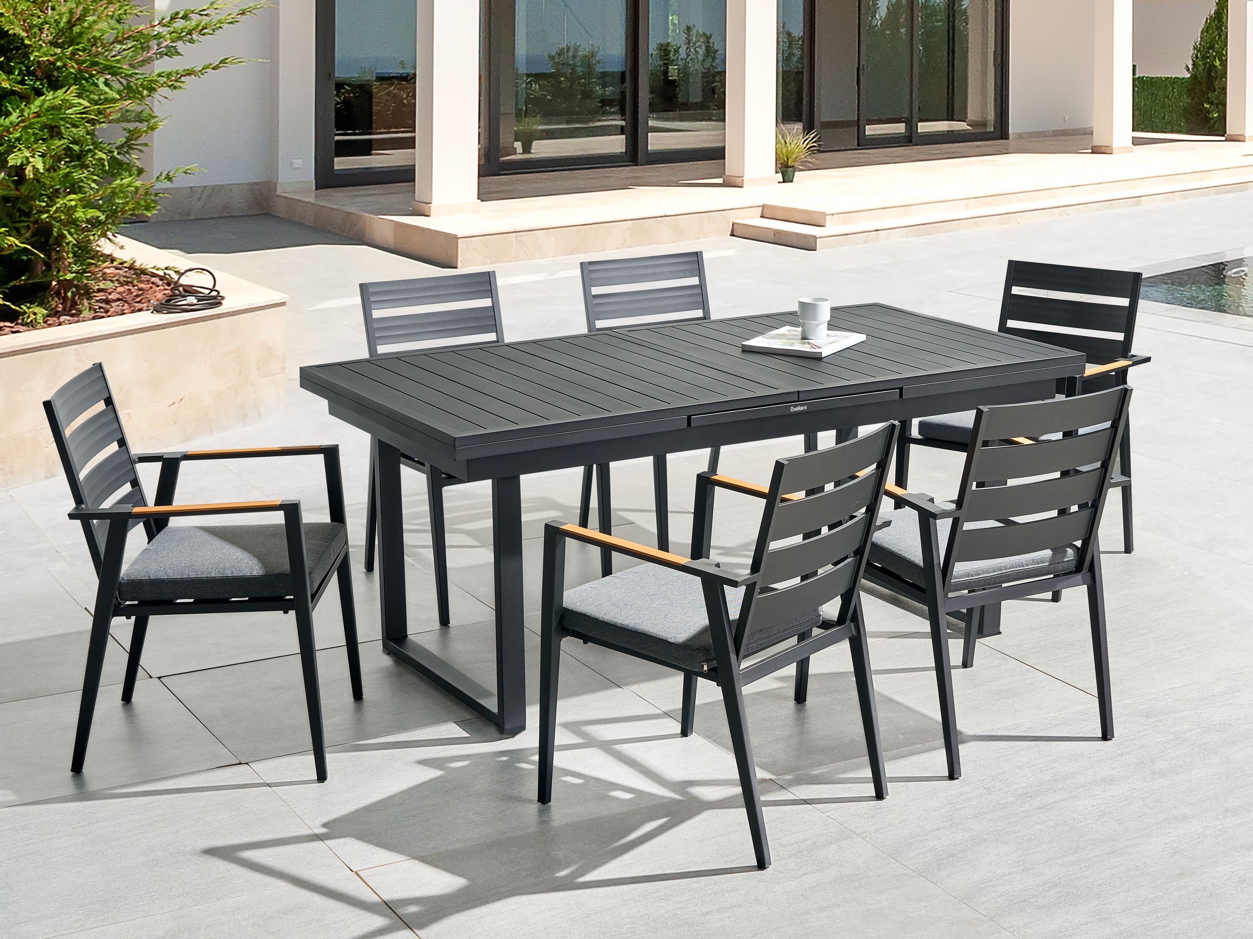 Conjunto de comedor exterior 6 plazas valcanetto/taviano metal negro