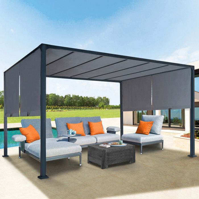 Pérgola moderna - 2 lonas correderas - gris - 3x4 m