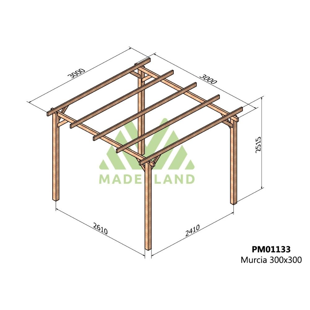 Pérgola de madera maciza - murcia 300x300cm (maderland)