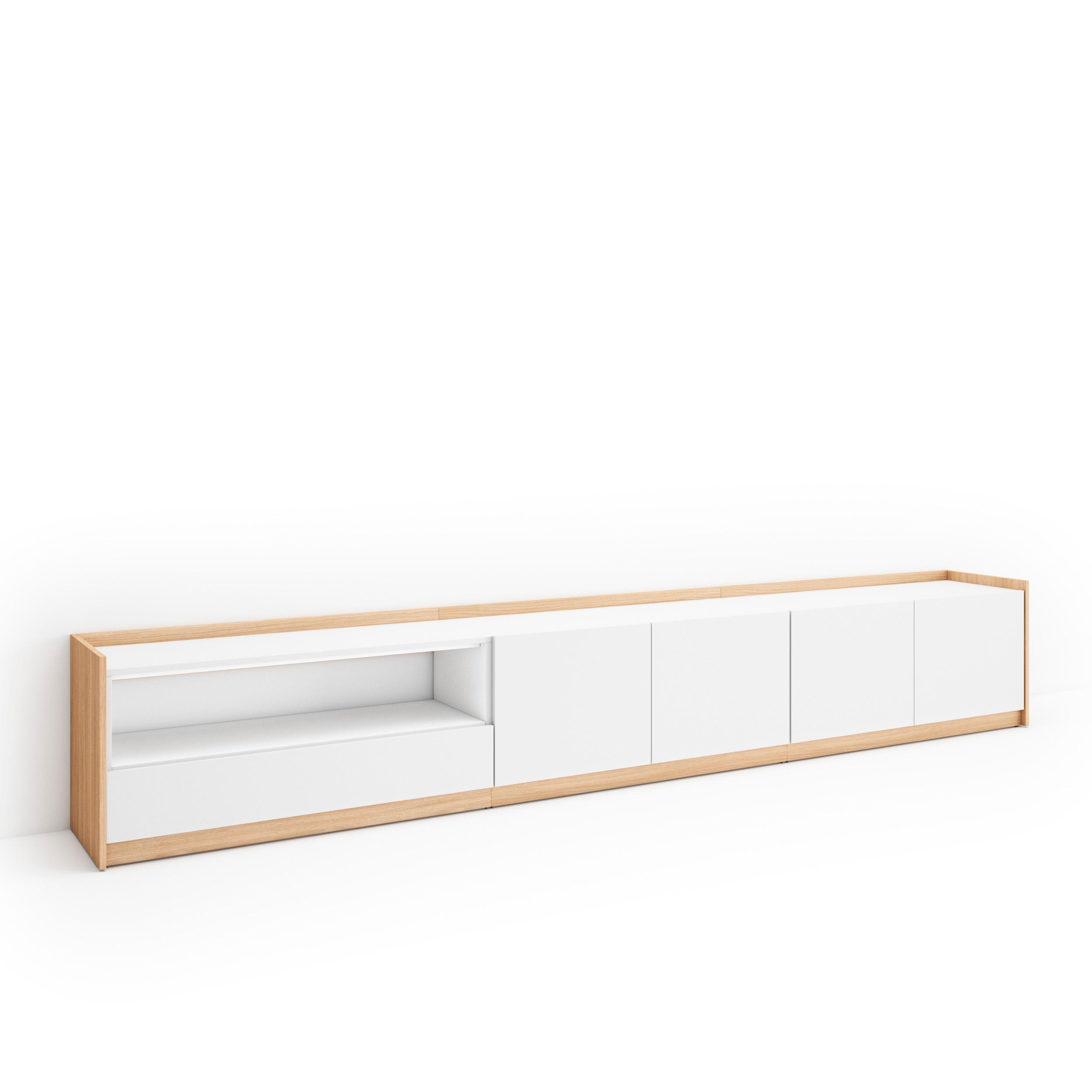 Mueble tv, 310x50x37cm, blanco y roble soft rf4318