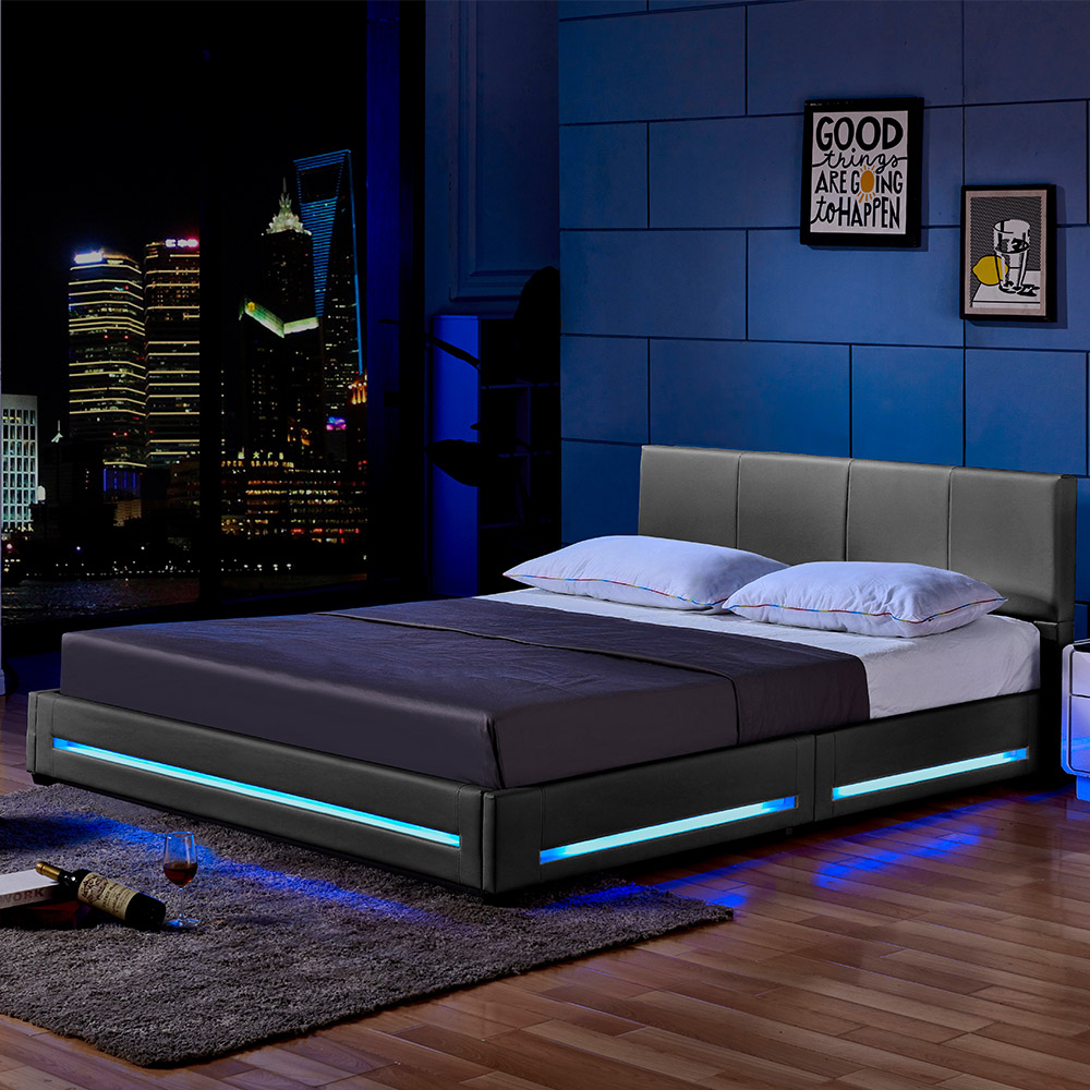Cama LED asteroid 160 x 200 cm gris oscuro – con somier de láminas