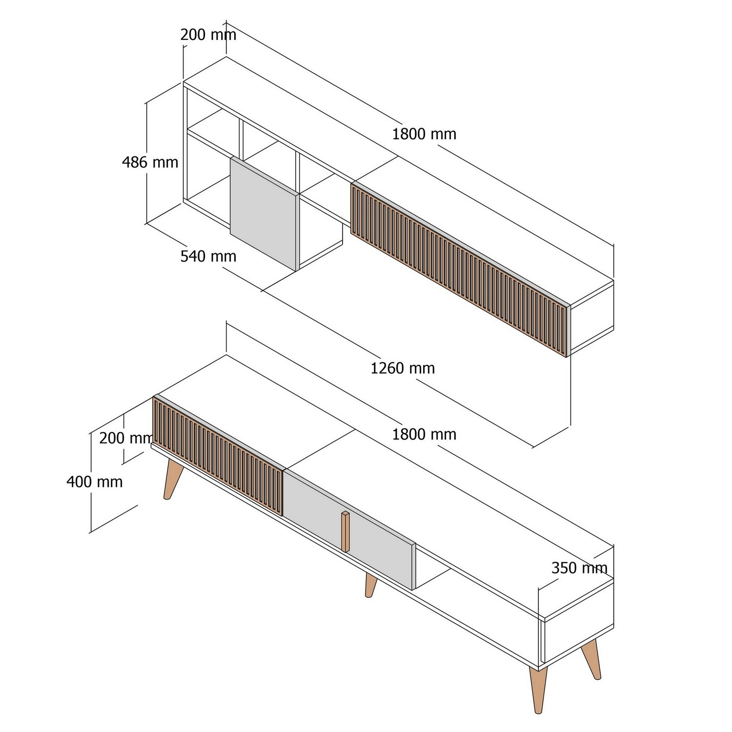 Mueble para la tele de madera <<milan>> - 180 x 35 x 40 cm - nogal, antraci
