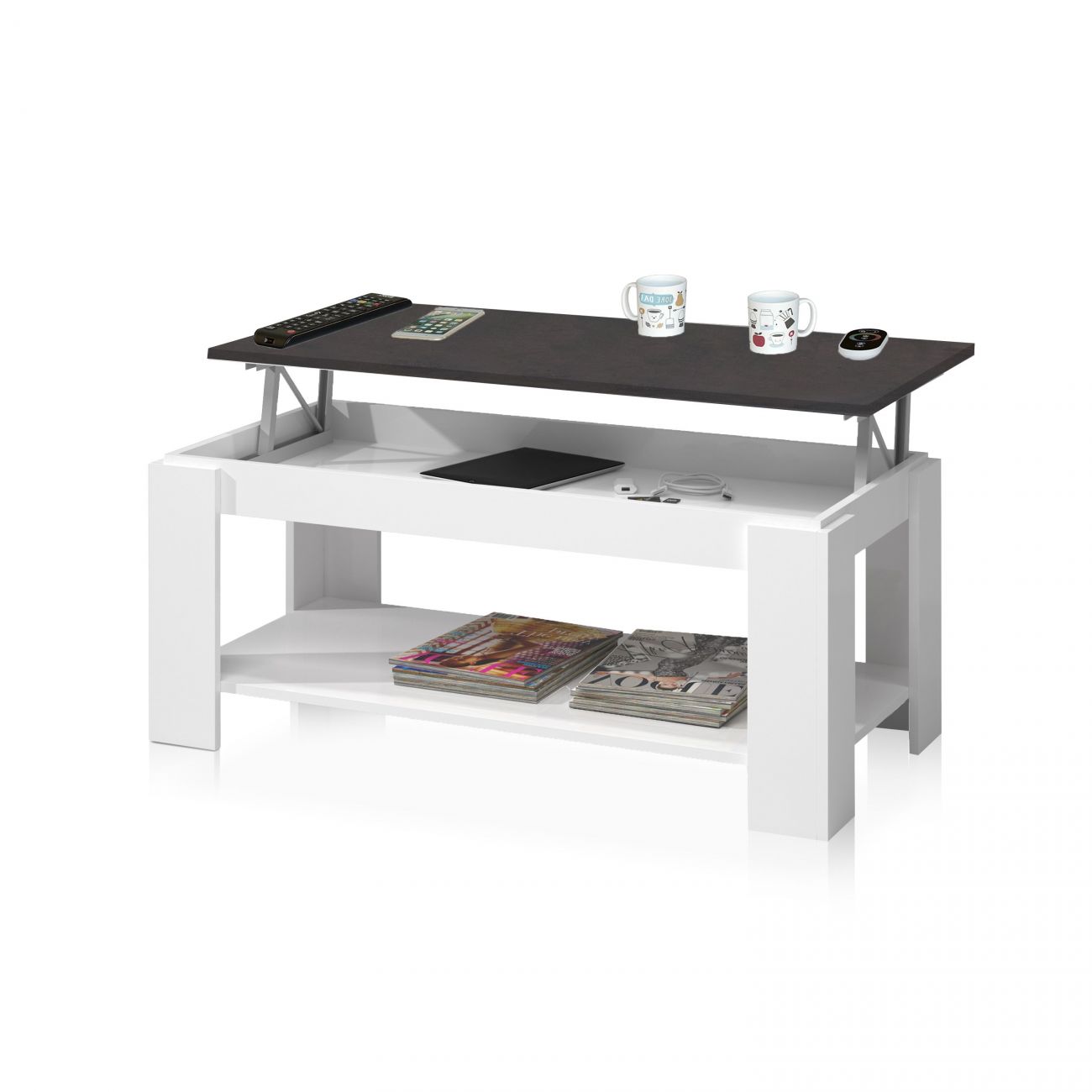 Mesa de centro elevable ambit blanco artik - óxido