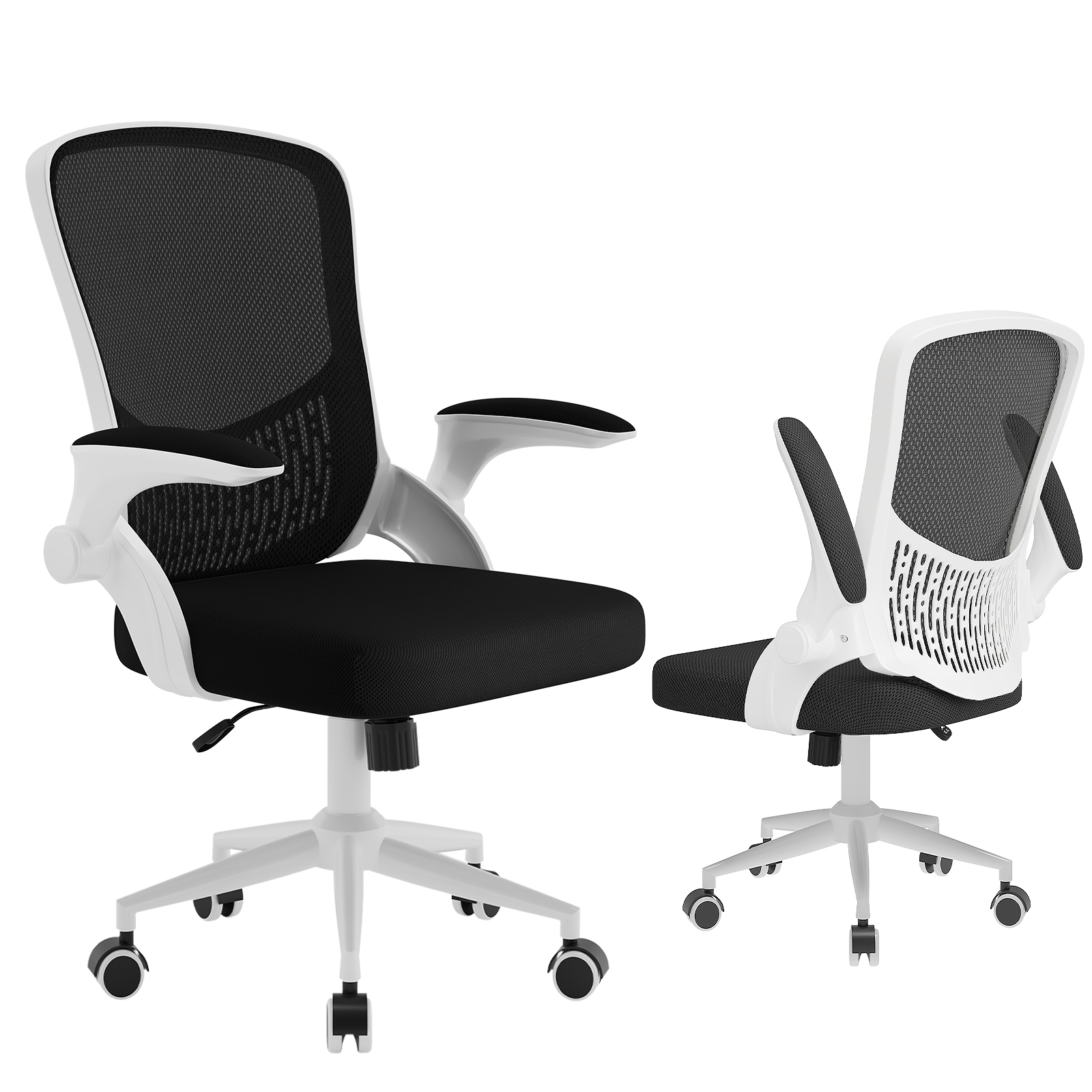 Silla de escritorio de oficina con reposabrazos abatibles, blanco