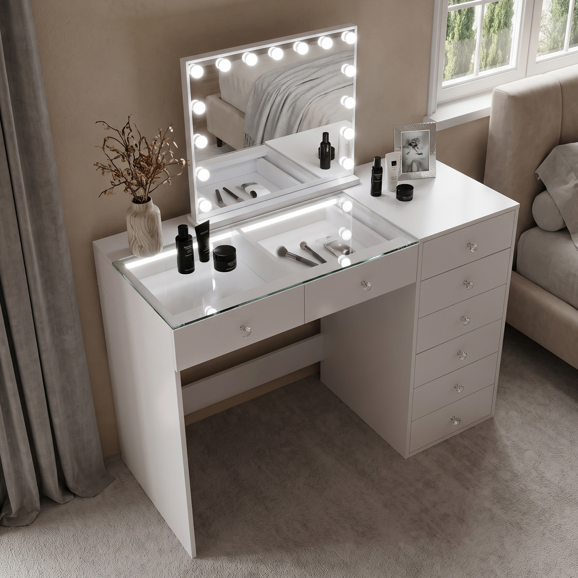 Vanitii tocador de maquillaje con luz espejo blanco 120 x 55 x 129 cm