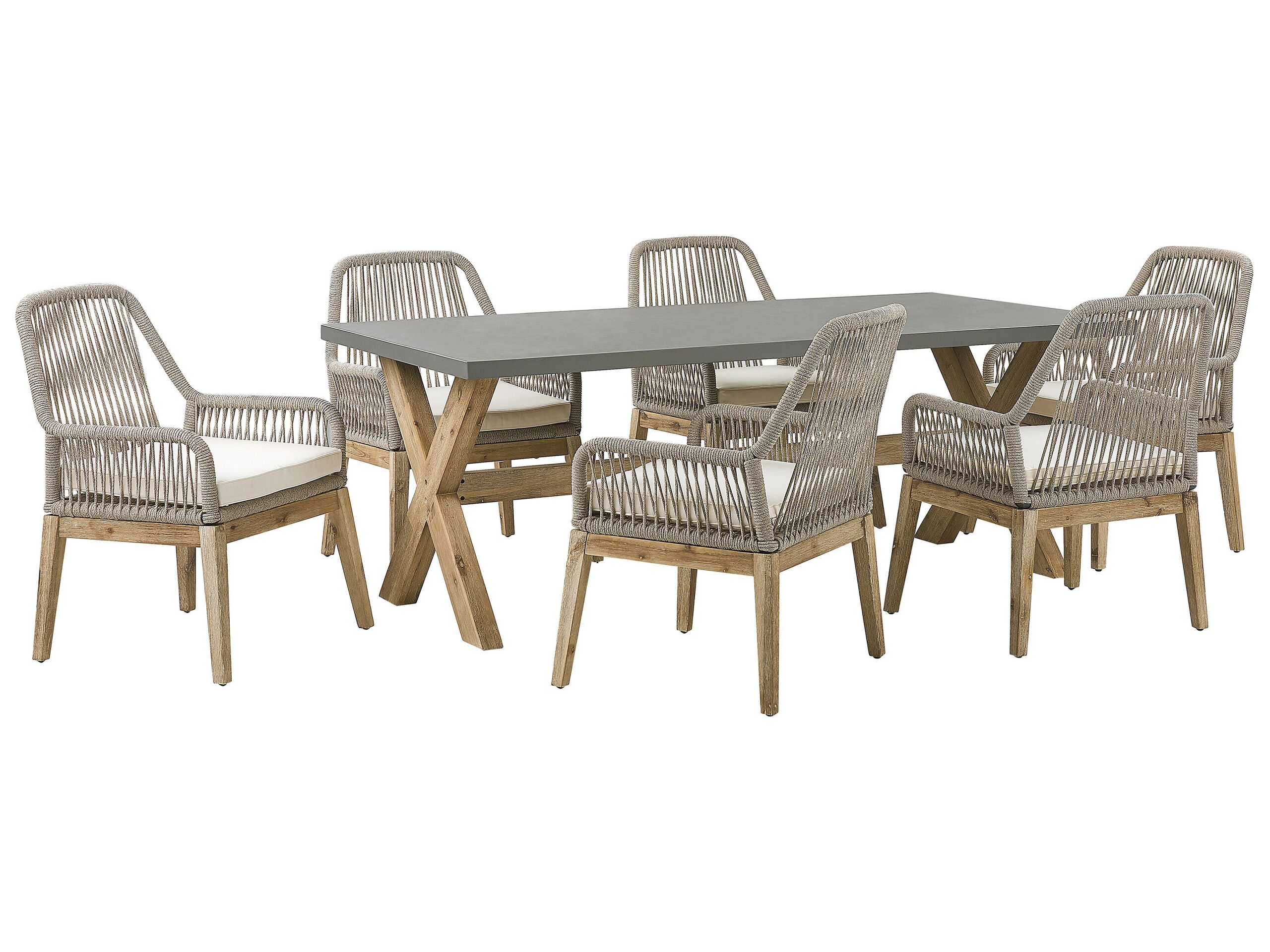 Conjunto de comedor exterior 6 plazas olbia con cojines beige