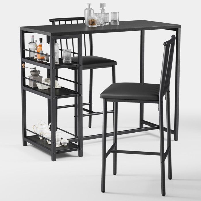 Mesa alta negra de metal, 3 estantes, 3 piezas, 91x50x91 cm