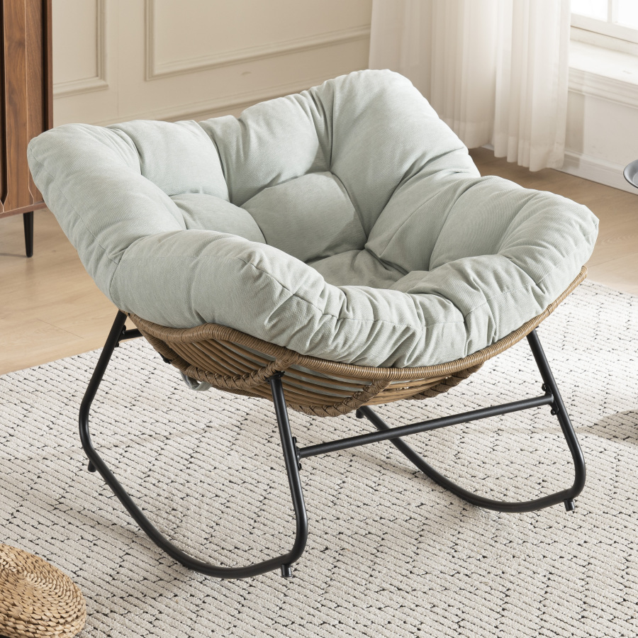 Mecedora chenilla azul claro ergonómica para salón dormitorio