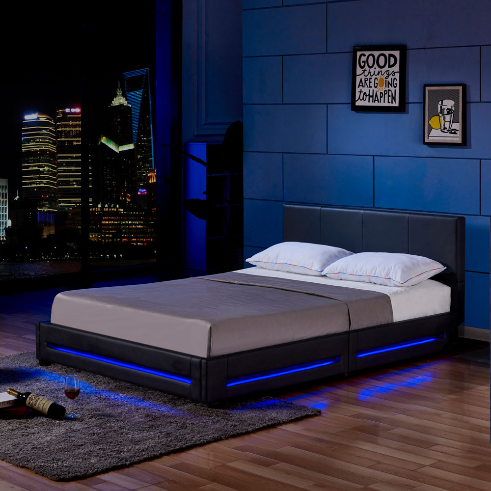 Cama LED asteroid - 160 x 200 cm negro