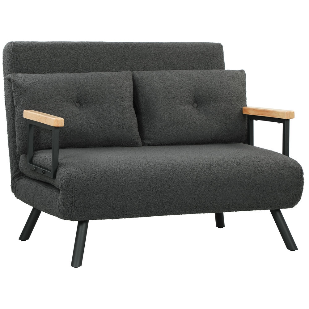 Sofá cama doble 102x73x81 cm borreguito, espuma color gris Homcom