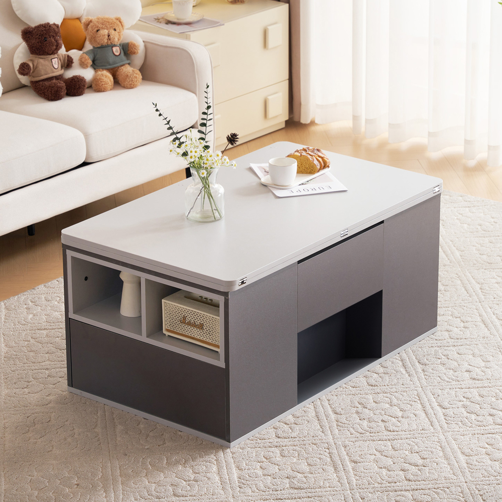 Mesa de centro elevable 2 en 1 con almacenaje gris 47x100x51cm