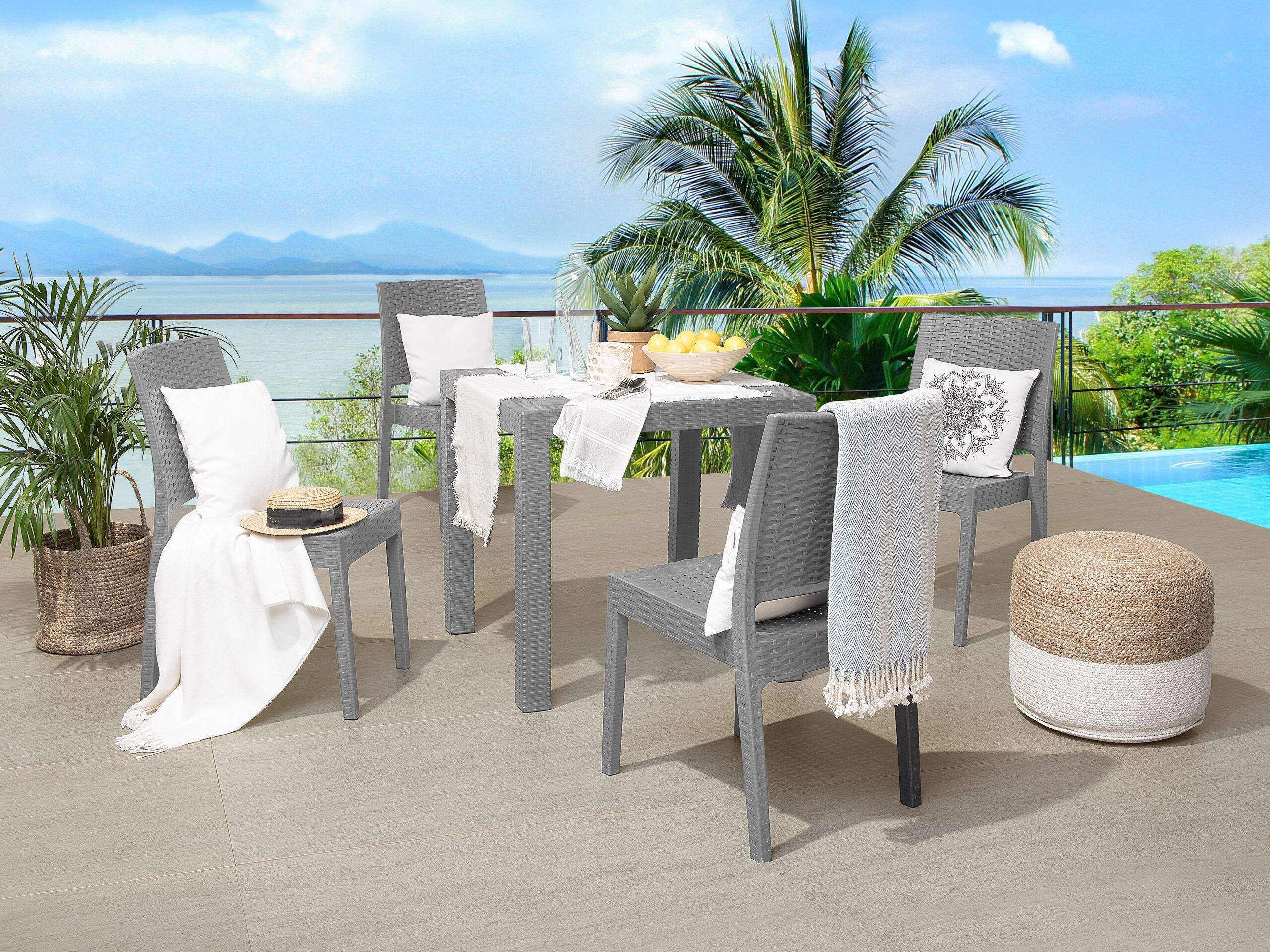 Conjunto de comedor exterior 4 plazas fossano gris claro