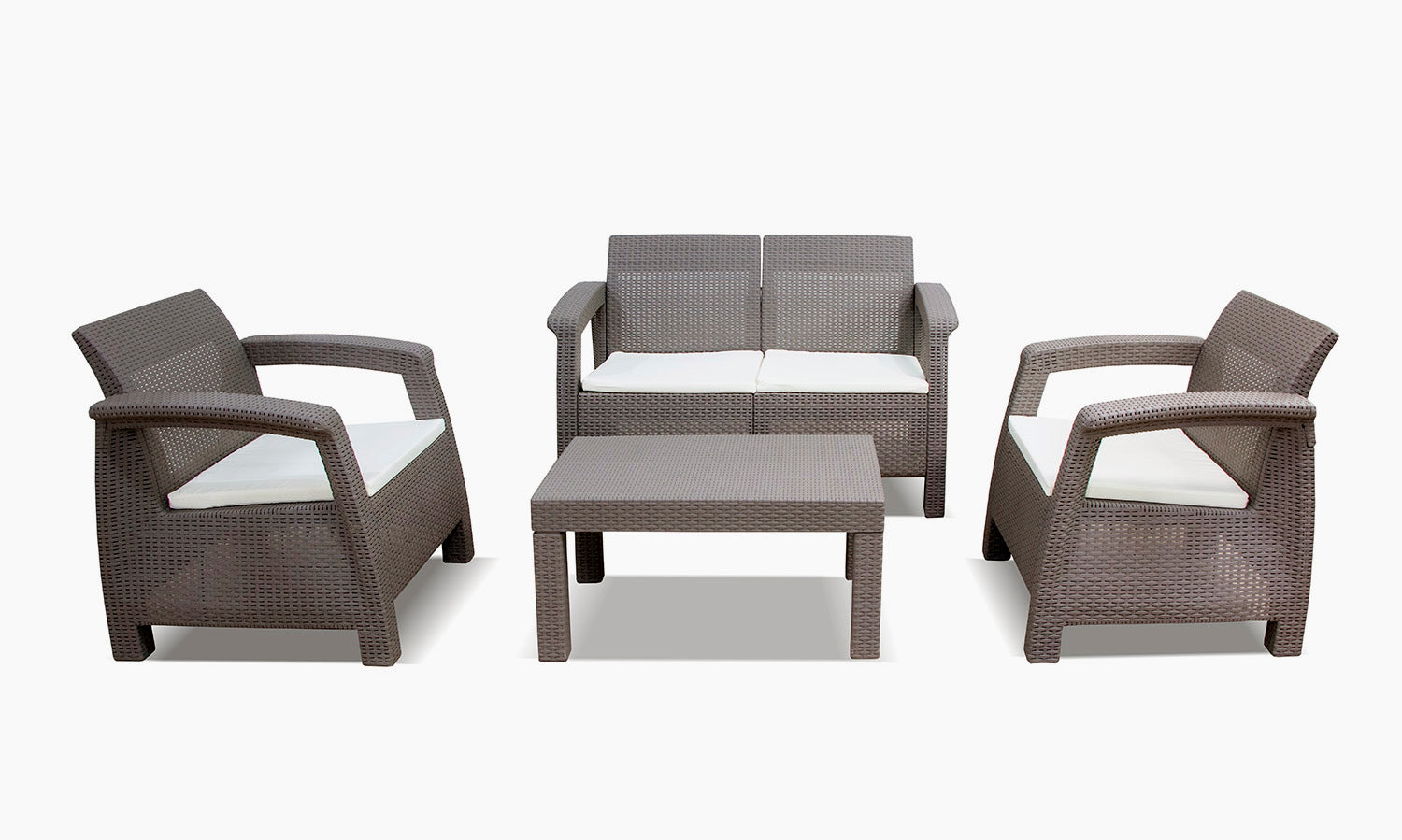 Sofá + 2 sillones + mesa de centro cf. Muebles de jardin y terraza ratan