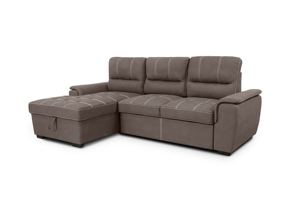 Sofa cama chaise longue new farrar 256cm marron, chaise izquierdo