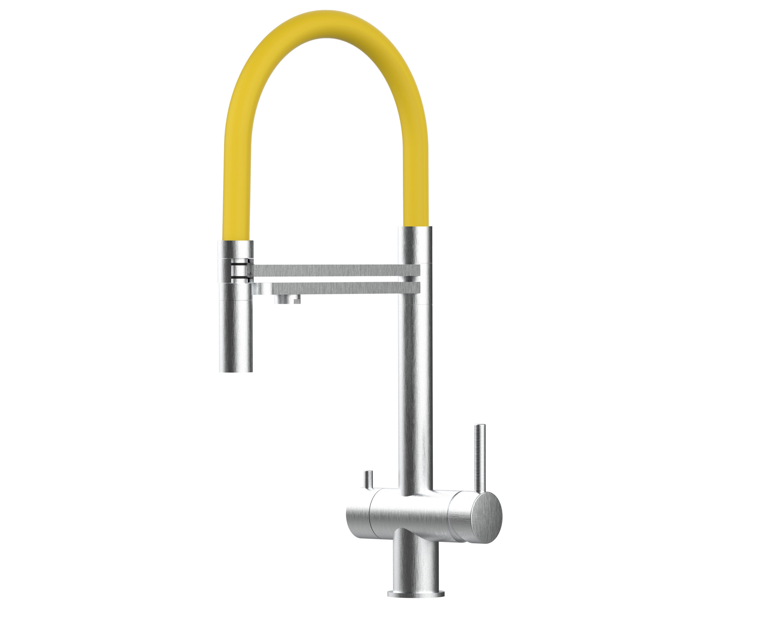 Grifo cocina 3 vías acero inox ducha 2 chorros amovible, cepillado/amarillo