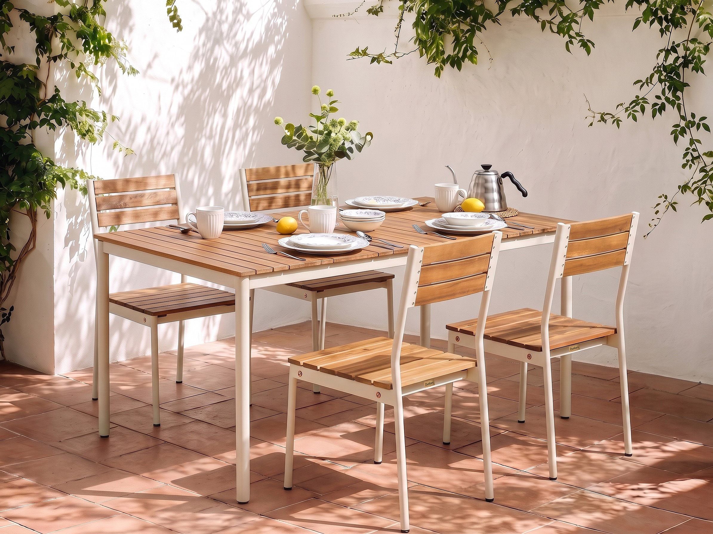 Conjunto de comedor exterior 4 plazas corricella madera de acacia marrón