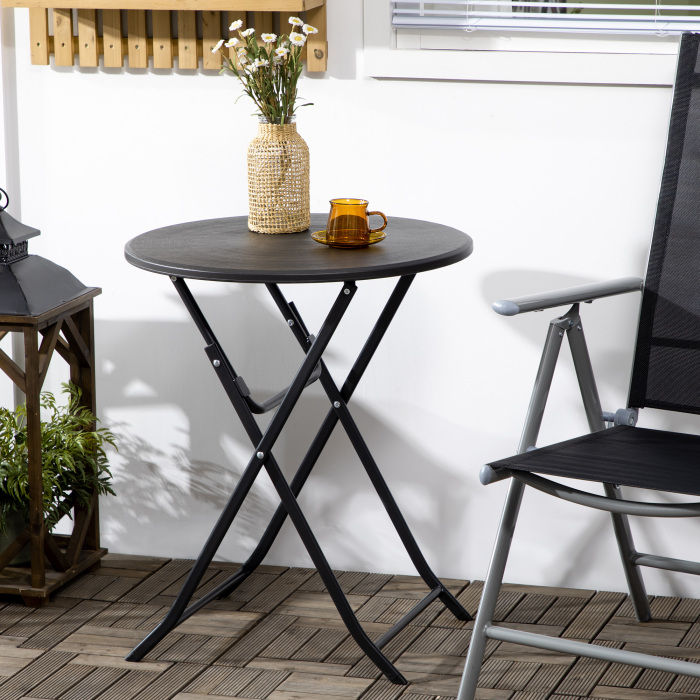 Mesa auxiliar plegable redonda jardín/balcón/terraza gris oscuro 73x60x60cm