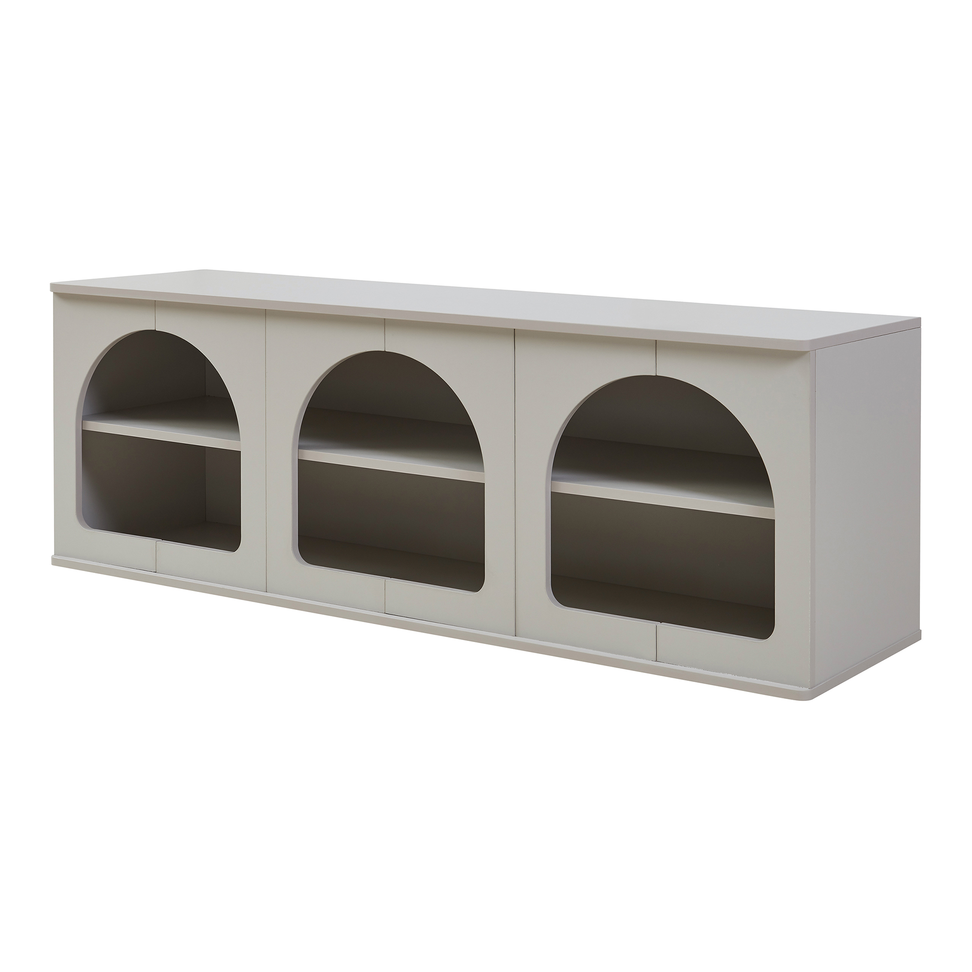 Mueble tv trorhun diseño arqueado de 2 niveles 140x38x48cm - gris [en.casa]