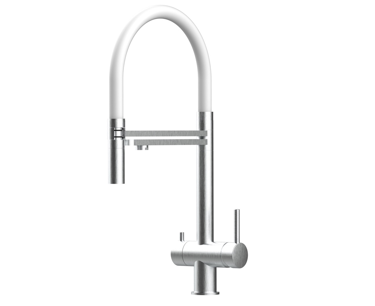Grifo de cocina 4 vías acero inox ducha 2 chorros, cepillado/blanco
