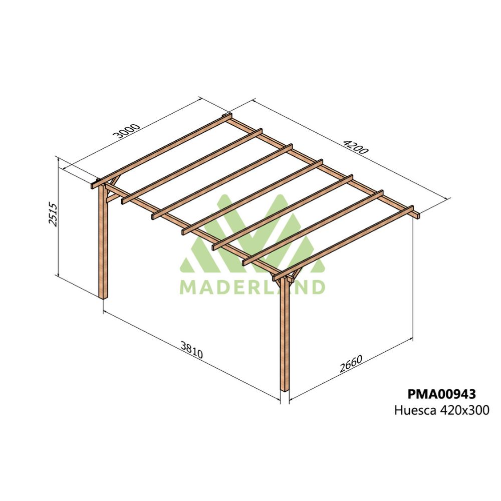 Pérgola de madera maciza adosada - huesca ad. 420x300cm (maderland)