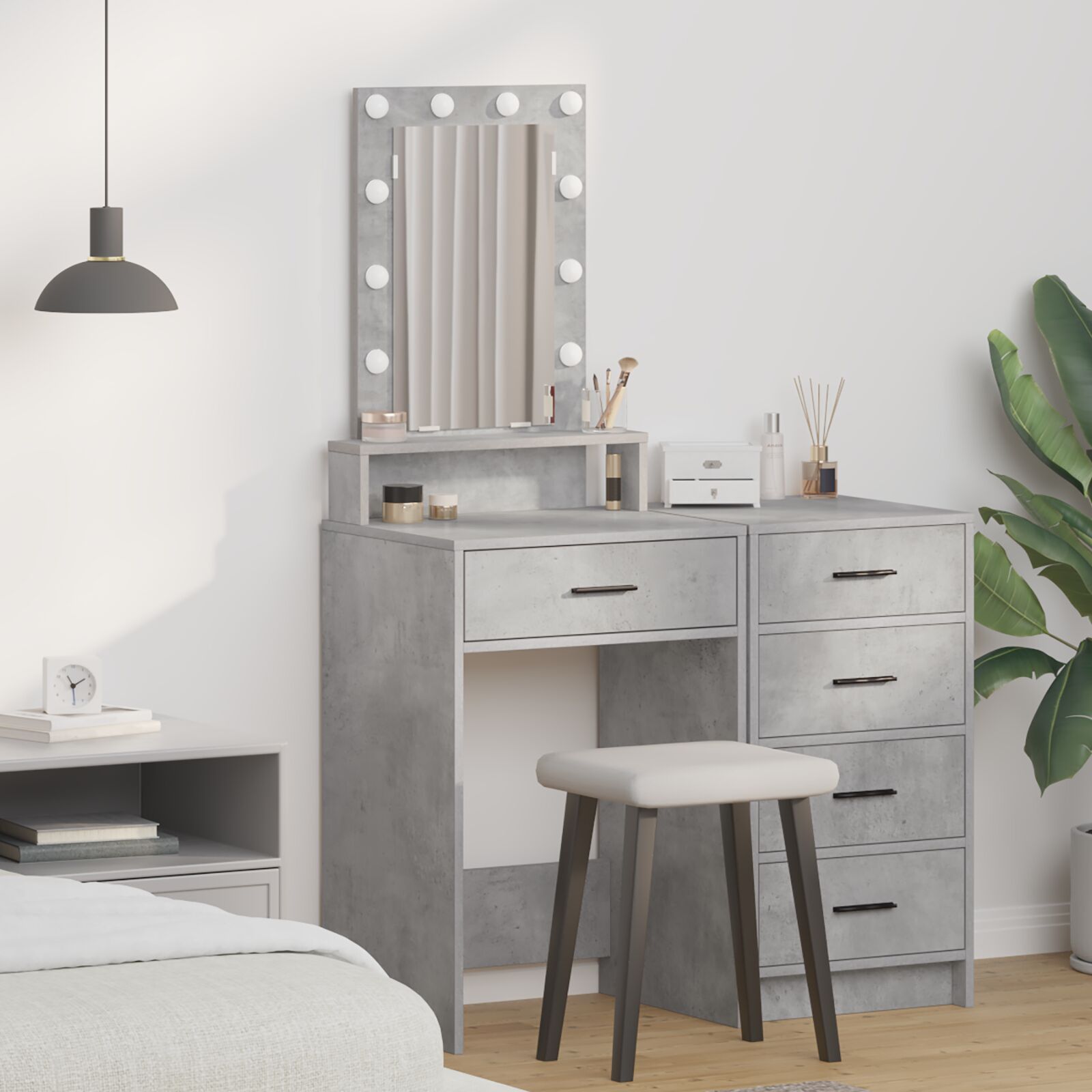 Mesa de maquillaje con luces LED gris concreto 50x41x140 cm oif377887