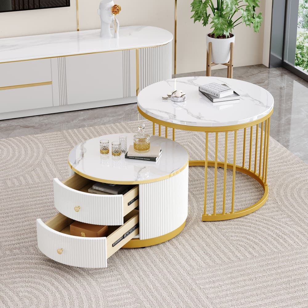 Mesa de centro nido redonda mdf blanco 45,5x60x60cm