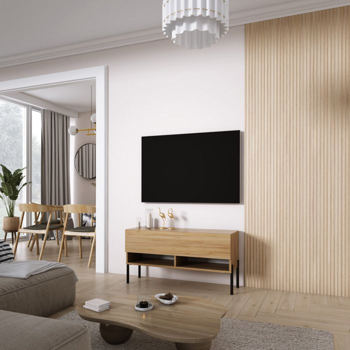 Mueble tv - roble craft - patas negras - 100 x 32 x 52 cm
