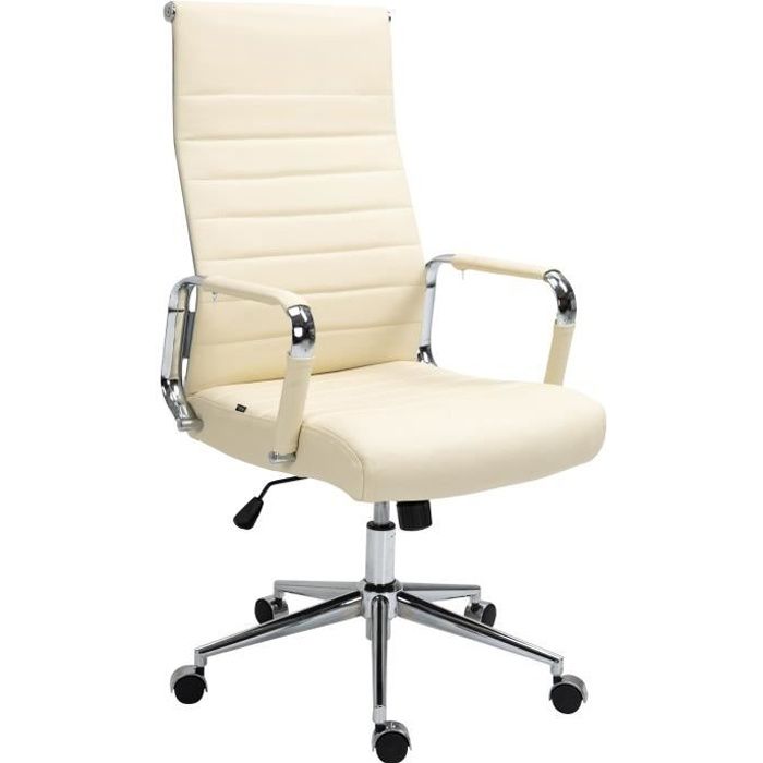 Silla de oficina ajustable de cuero beige - 58 cm