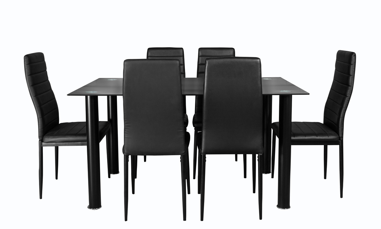 Conjunto de cristal mesa temaplado 140x80cm y 6 sillas color negro