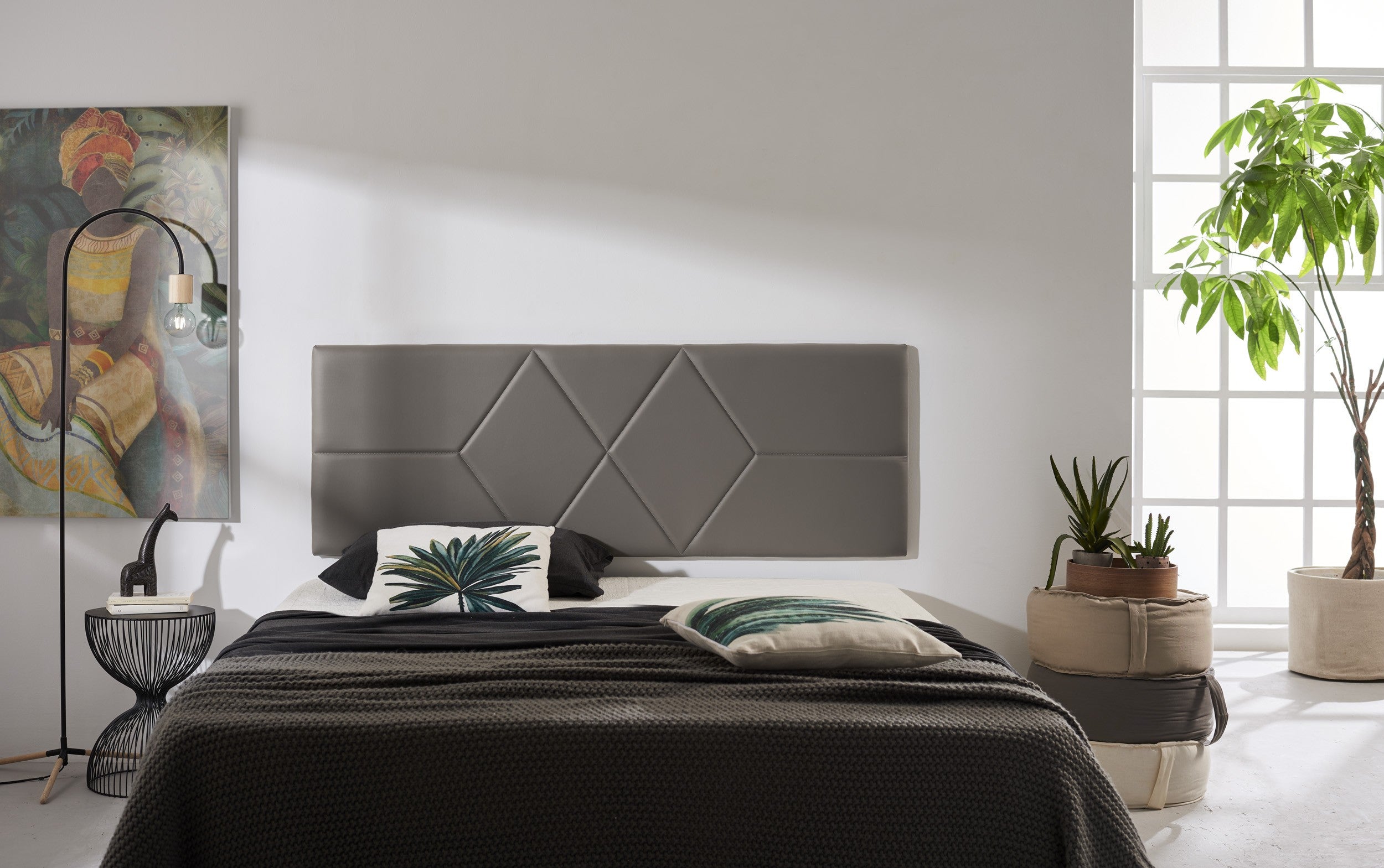 Cabecero 160 dos rombos polipiel 162x57x5cm gris